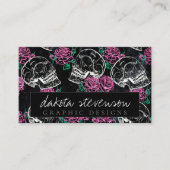 Sugar Skull Pink Roses | Girly Gothic Grunge Glam Business Card (Front)