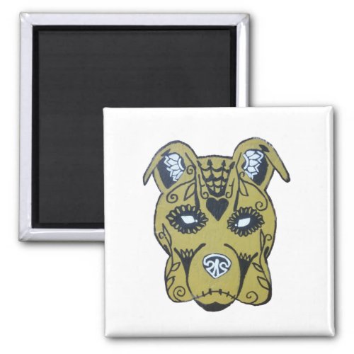 Sugar Skull Pitbull Yellow Folk Art Painting Magnet