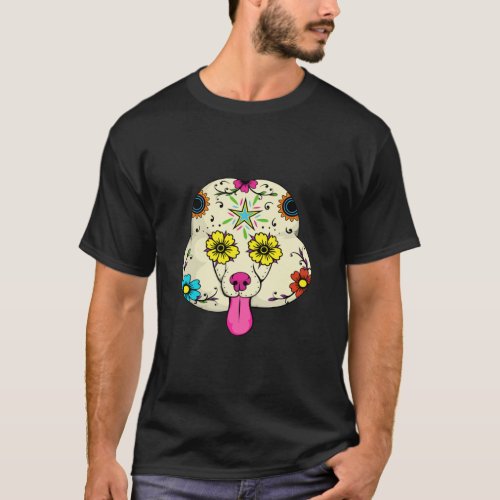 Sugar Skull Poodle Dog Apparel Day Of Dead Women M T_Shirt