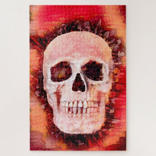 Sugar Skull Pop Art Colorful Gothic Red Abstract Jigsaw Puzzle