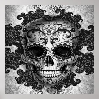 Sugar Skull Poster In Black & White