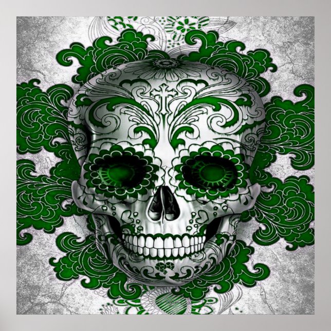 Sugar Skull Poster In Green (Front)