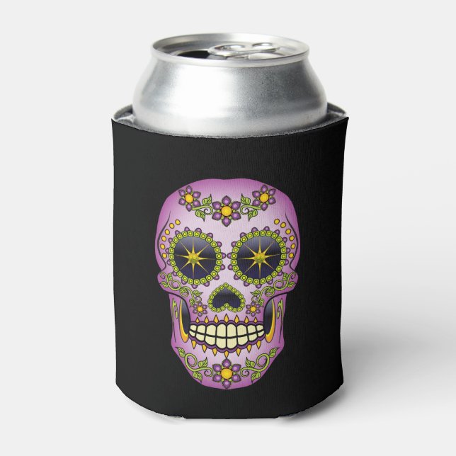 Sugar Skull Purple Floral Can Cooler (Can Front)