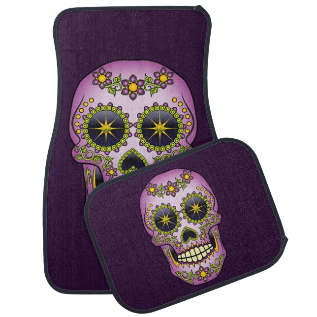 Sugar Skull Purple Floral Car Mat (Set)