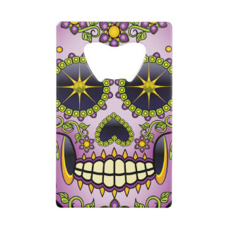 Sugar Skull Purple Floral Credit Card Bottle Opener