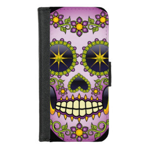 Sugar Skull Purple Floral iPhone 8/7 Wallet Case