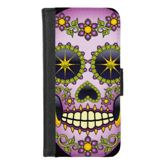 Sugar Skull Purple Floral iPhone 8/7 Wallet Case
