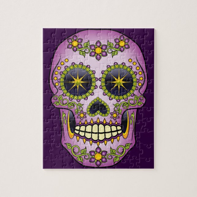 Sugar Skull Purple Floral Jigsaw Puzzle (Vertical)