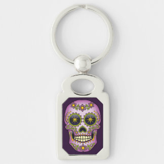 Sugar Skull Purple Floral Keychain