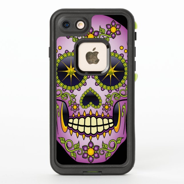 Sugar Skull Purple Floral LifeProof iPhone Case (Back)