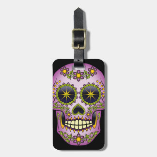 Sugar Skull Purple Floral Luggage Tag