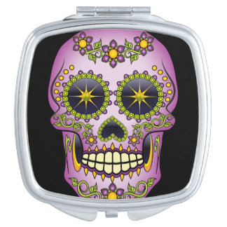 Sugar Skull Purple Floral Mirror For Makeup