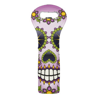 Sugar Skull Purple Floral Wine Bag