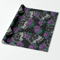 Sugar Skull Purple Roses | Dark Royal Grunge Glam Wrapping Paper