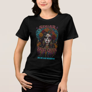 Sugar Skull Queen Day of the Dead Rhinestone Flora Tri-Blend Shirt