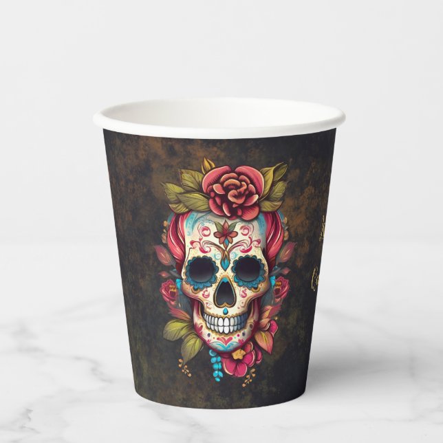 Sugar Skull Quinceanera Birthday Paper Cups (Front)