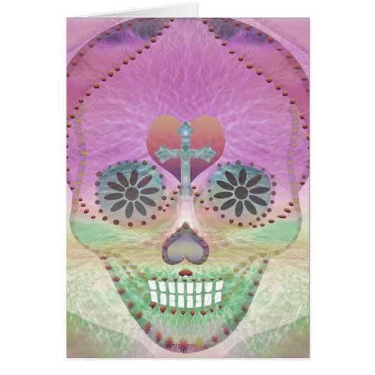 Sugar Skull Rainbow Heart Tree of Life Day of Dead Cards (Front)