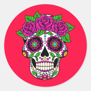 Sugar Skull Red Checker-Day of The Dead Classic Round Sticker