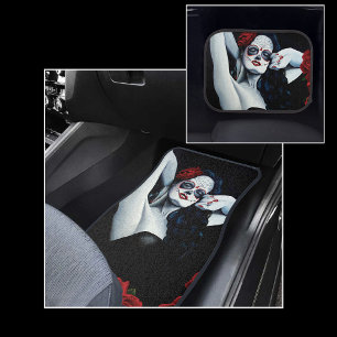 Sugar Skull Red Roses Black Car Floor Mat