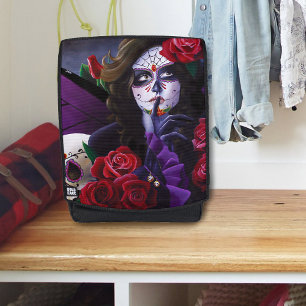 Sugar Skull Red Roses Purple Backpack