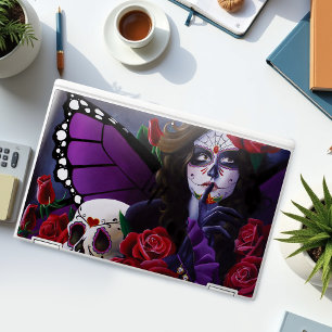 Sugar Skull Red ROses Purple HP Laptop Skin