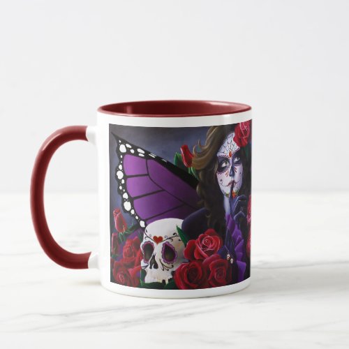 Sugar Skull Red Roses Purple Mug