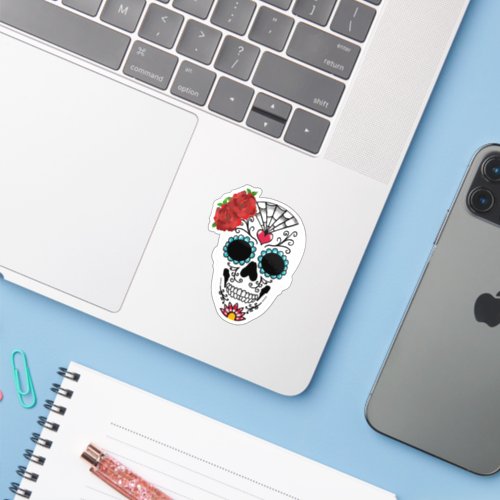 Sugar Skull Red Roses Sticker