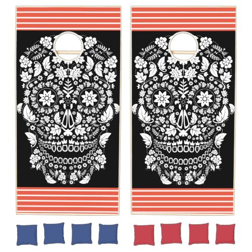 SUGAR SKULL RED STRIPED Cornhole Set