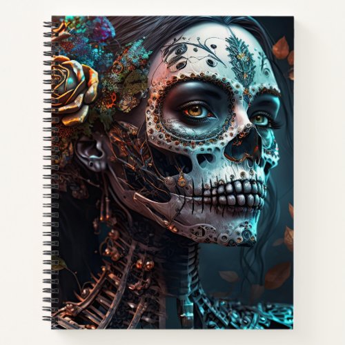 Sugar Skull Robotic Woman Day of the Dead Notebook