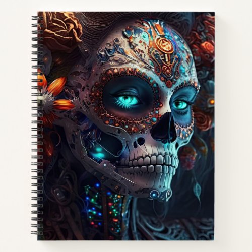 Sugar Skull Robotic Woman Day of the Dead Notebook