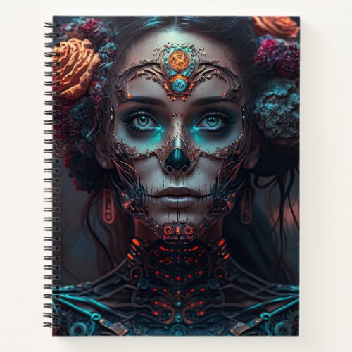 Sugar Skull Robotic Woman Day of the Dead Notebook