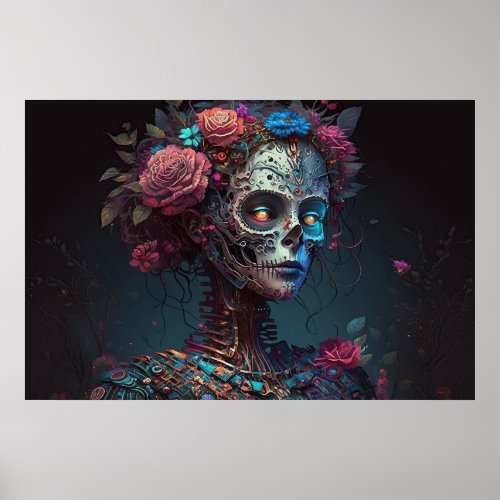 Sugar Skull Robotic Woman Day of the Dead Poster