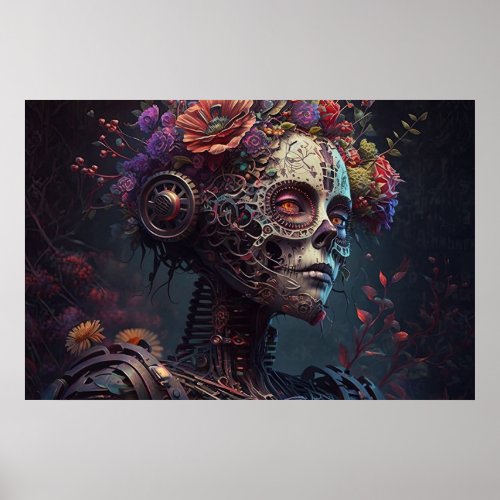 Sugar Skull Robotic Woman Day of the Dead Poster