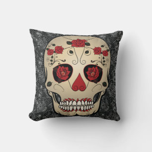 Sugar Skull Rose Day of the Dead Throw Pillow