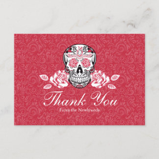 Sugar Skull + Roses Flat Thank You card Blank Back