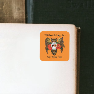 Sugar Skull Roses Owl Bookplate