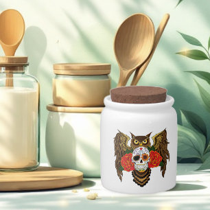 Sugar Skull Roses Owl Candy Jar