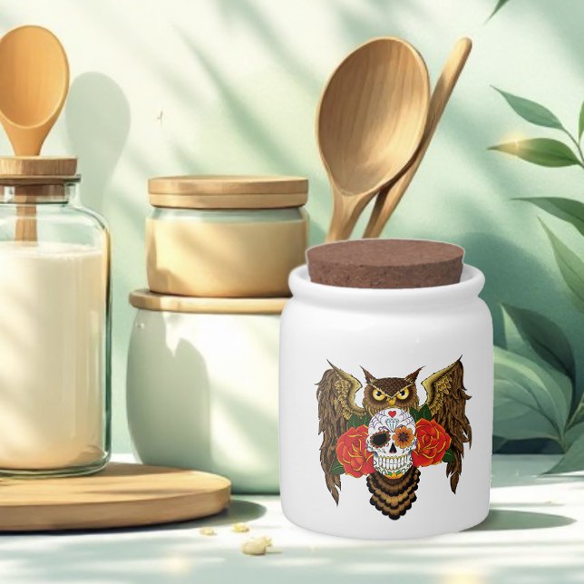 Sugar Skull Roses Owl Candy Jar (Creator Uploaded)