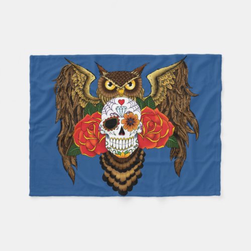 Sugar Skull Roses Owl Fleece Blanket