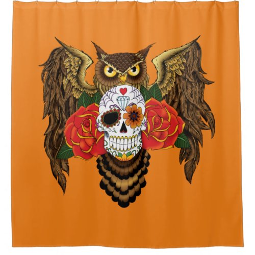 Sugar Skull Roses Owl Shower Curtain