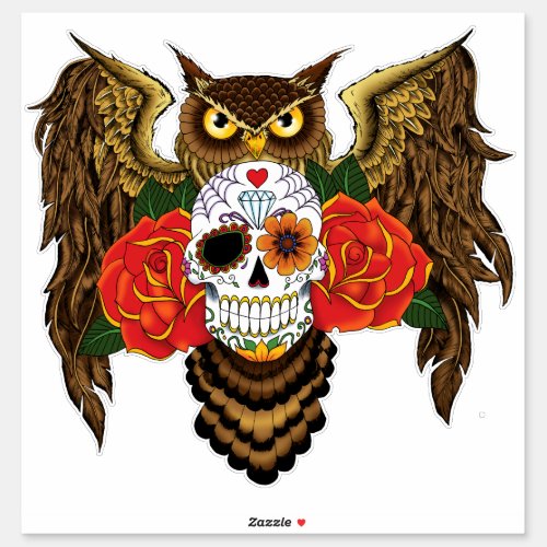 Sugar Skull Roses Owl Sticker