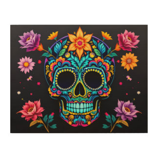 Sugar Skull Roses Wood Wall Art