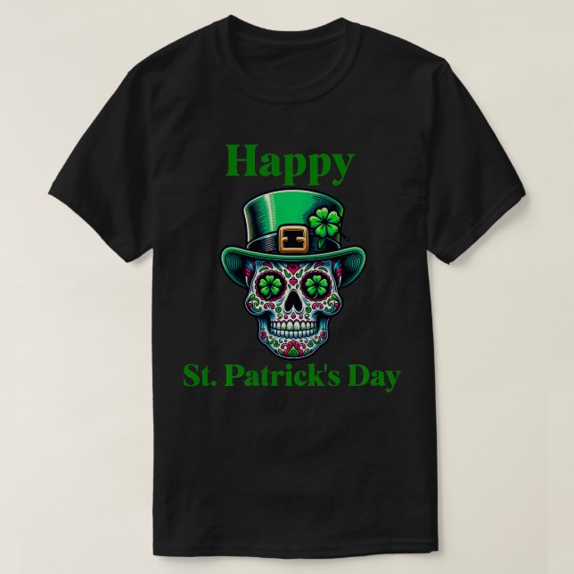 Sugar Skull Saint Patricks Day of Dead  Hat Green  T-Shirt (Design Front)