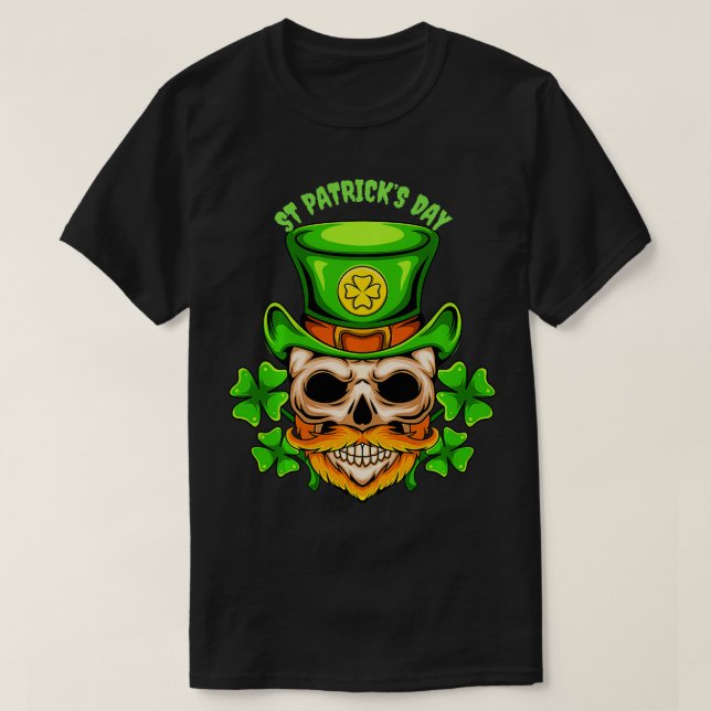 Sugar Skull Saint Patricks Day of Dead Irish Skull T-Shirt (Design Front)