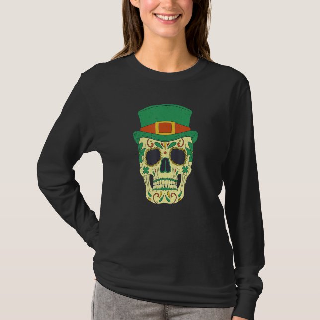 Sugar Skull Saint Patricks Day of Dead Mexican Men T-Shirt (Front)