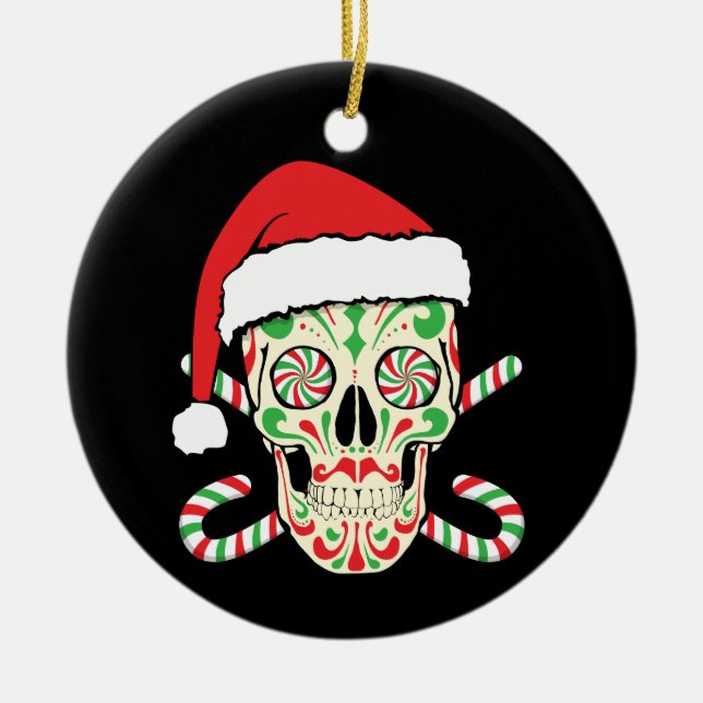 Sugar Skull Santa Ceramic Ornament (Front)