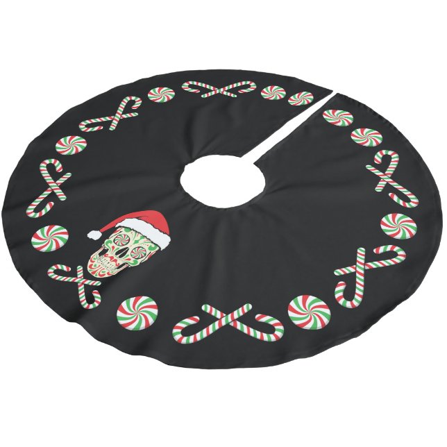 sugar skull santa customizable brushed polyester tree skirt (Angled)