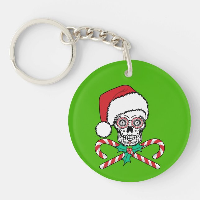 Sugar Skull Santa Keychain (Front)