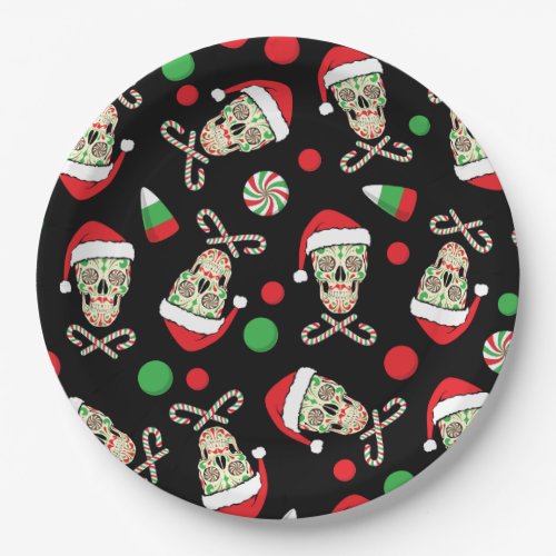Sugar Skull Santa Paper Plates