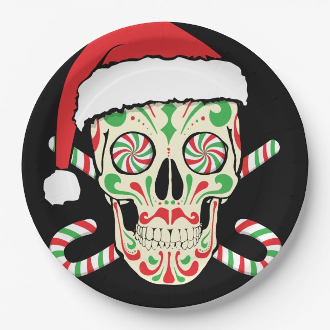 Sugar Skull Santa Paper Plates (Front)